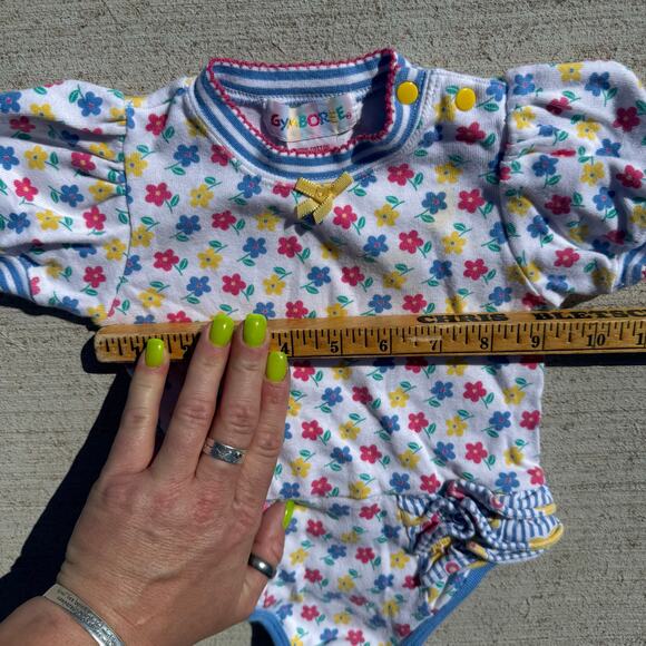 90s Gymboree Bold Primary Color Floral One Piece snap bottom hem ruffles INFANT - Picture 10 of 10